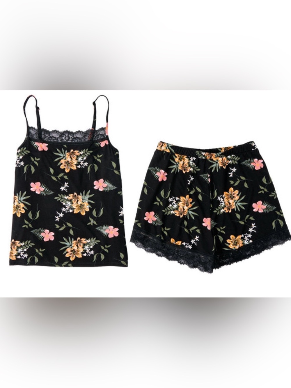 Black Serra Sleep Shorts & Tank with Lace